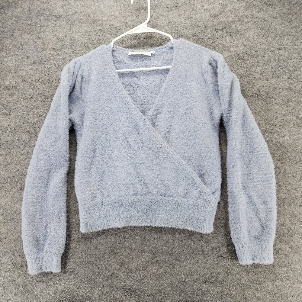 ASTR the Label Shirt Womens Medium Faux Wrap V Neck Long Sleeve Blue